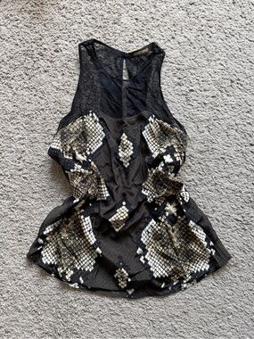 Roberto Cavalli woven snake print lace silk blouse cami tank top size 38/2